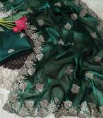 green chiffon zari and sequin work saree with blouse