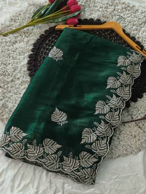 green chiffon zari and sequin work saree with blouse 2