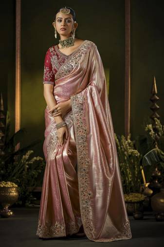 pink kanjivaram silk blend wedding saree