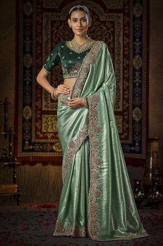seagreen kanjivaram silk blend wedding saree