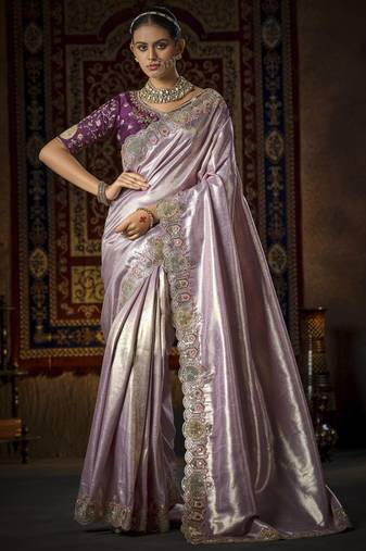purple kanjivaram silk blend wedding saree