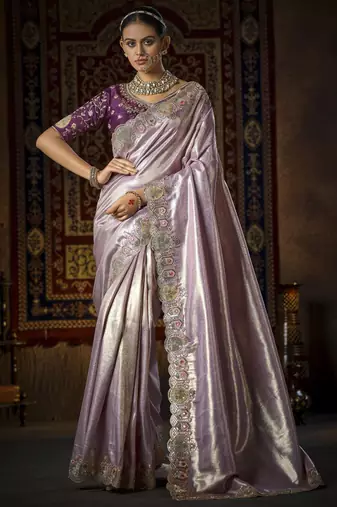 purple kanjivaram silk blend wedding saree