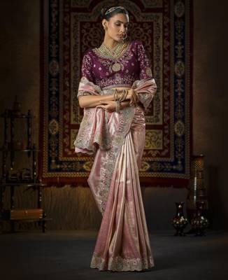pink Silk Blend blend wedding saree 1