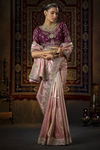 pink kanjivaram silk blend wedding saree