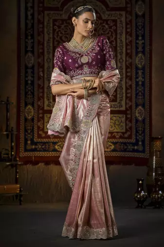 pink kanjivaram silk blend wedding saree
