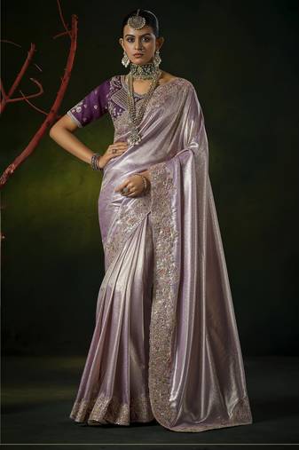 purple kanjivaram silk blend wedding saree