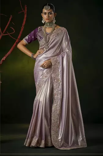 purple kanjivaram silk blend wedding saree