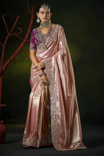 pink kanjivaram silk blend wedding saree