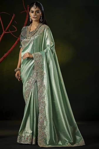 seagreen kanjivaram silk blend wedding saree