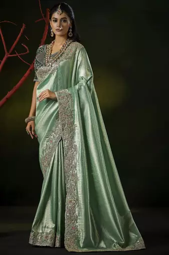 seagreen kanjivaram silk blend wedding saree