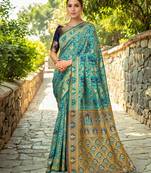 Rama woven paithani silk blend saree with unstitched blouse