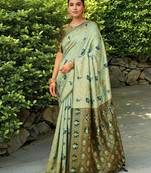 Mahendi woven paithani silk blend saree with unstitched blouse