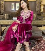 Pink Velvet  Zari Embroidery Work  3 Pc suit  