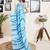 Blue georgette screen printed casual ready to wear saree with blouse