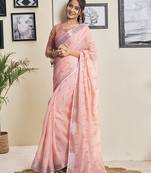 ready to wear pink cotton zari screen printed casual, work and ceremony saree with blouse