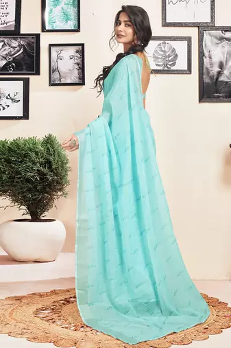 pre-stitched blue cotton zari screen printed casual, work and ceremony saree