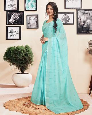 pre-stitched blue cotton zari screen printed casual, work and ceremony saree 3