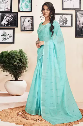pre-stitched blue cotton zari screen printed casual, work and ceremony saree