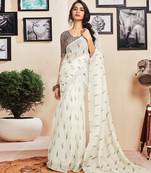 ready to wear white cotton zari screen printed casual, work and ceremony saree with blouse