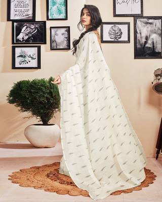 ready made white cotton zari screen printed casual, work and ceremony saree 2