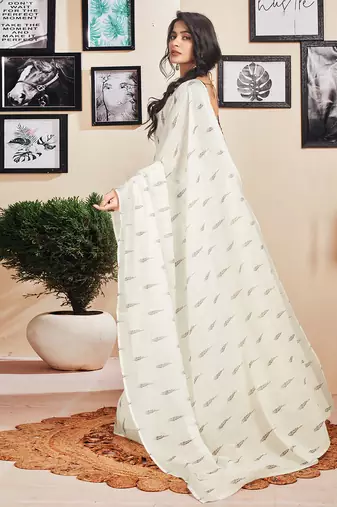 ready made white cotton zari screen printed casual, work and ceremony saree