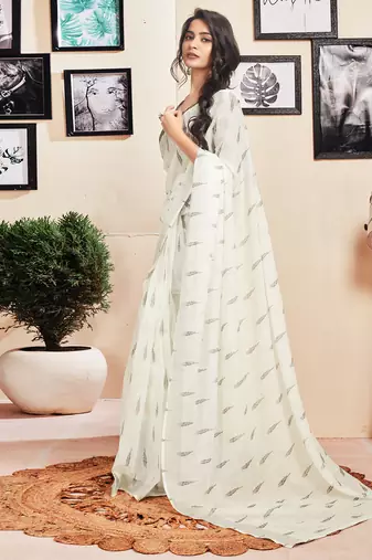 ready made white cotton zari screen printed casual, work and ceremony saree