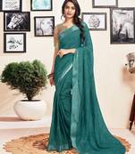 ready to wear green cotton zari screen printed casual, work and ceremony saree with blouse