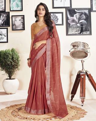 pre draped red cotton zari screen printed casual, work and ceremony saree 1
