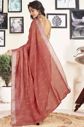 pre draped red cotton zari screen printed casual, work and ceremony saree