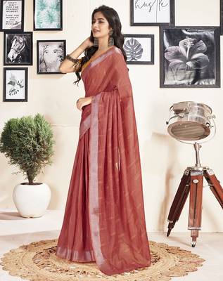 pre draped red cotton zari screen printed casual, work and ceremony saree 3