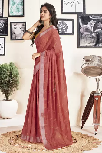 pre draped red cotton zari screen printed casual, work and ceremony saree