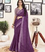 ready to wear purple cotton zari screen printed casual, work and ceremony saree with blouse