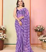 Purple georgette lace screen printed leheriya casual, work and ceremony ready to wear saree with blouse