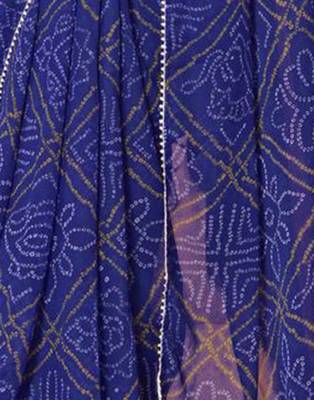 pre draped blue georgette lace screen printed bandhani casual, work and ceremony saree 2