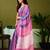 Blue and pink chanderi cotton screen printed casual and work ready to wear saree with blouse
