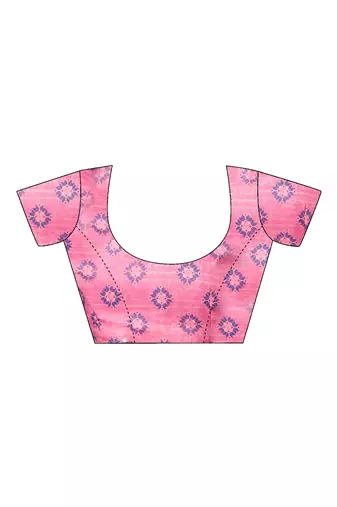 ready made blue and pink chanderi cotton screen printed casual and work saree
