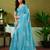 Blue chanderi cotton screen printed casual and work ready to wear saree with blouse