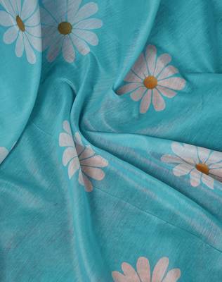 pre-stitched blue chanderi cotton screen printed casual and work saree 3