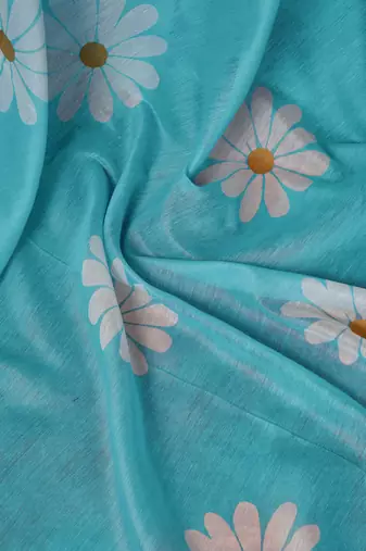 pre-stitched blue chanderi cotton screen printed casual and work saree