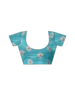 pre-stitched blue chanderi cotton screen printed casual and work saree 5