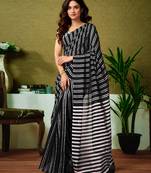 ready to wear black chanderi cotton screen printed casual and work saree with blouse