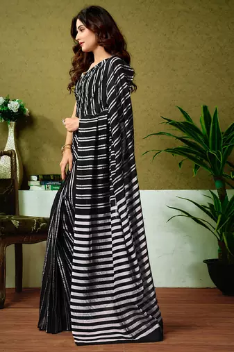 pre draped black chanderi cotton screen printed casual and work saree