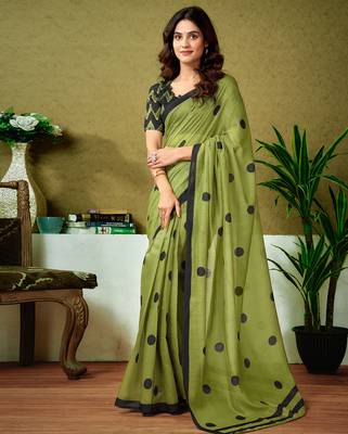 ready made green chanderi cotton screen printed casual and work 1