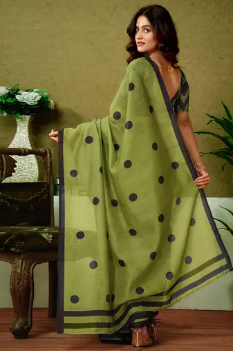 ready made green chanderi cotton screen printed casual and work