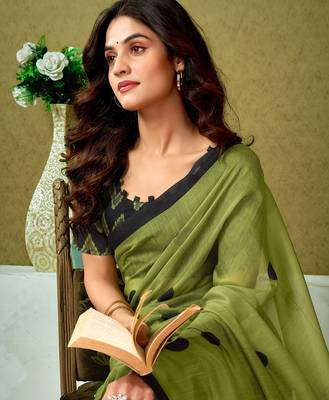 ready made green chanderi cotton screen printed casual and work 4
