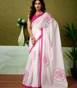 ready to wear off-white chanderi cotton screen printed casual and work saree with blouse