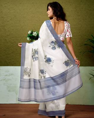 ready to wear white chanderi cotton screen printed casual and work saree 2