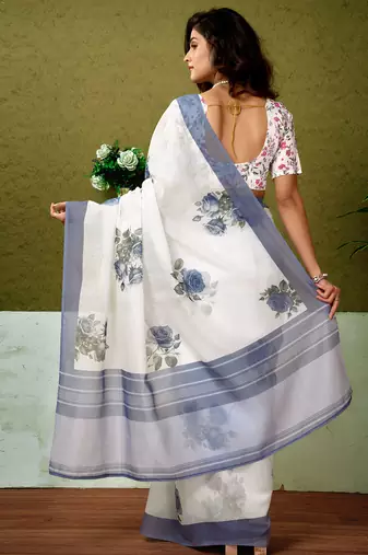 ready to wear white chanderi cotton screen printed casual and work saree