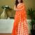 Orange chanderi cotton screen printed casual and work ready to wear saree with blouse