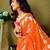 Orange chanderi cotton screen printed casual and work ready to wear saree with blouse